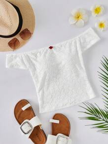 Forever 21 Áo Jacquard lệch vai màu trơn thường ngày mùa hè trang bị đi chơi hàng đầu - trắng - Xem 2