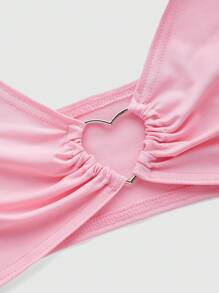 ROMWE Kawaii Camisola sexy de malha com coração de metal e laço com alças finas para mulheres