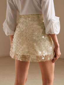 Anewsta Apricot Sequin See-Through Skirt For Fashionable Women