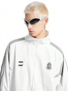 Manfinity VCAY Áo nỉ in chữ tương phản dạng lưới dáng rộng cho nam phong cách đường phố, phù hợp cho mùa thu/đông - Nhiều màu - Xem 4