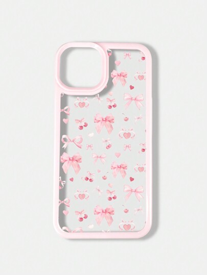 Kawaii 1 pieza Funda de teléfono con diseño de lazo rosa lindo compatible con iPhone 11 12 13 14 15 Pro Max