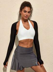 VARSITIE 细肩带简约吊带背心长袖休闲女士运动套装 - 黑與白 - 查看 4