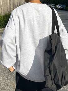 DAZY Men's Letter Print Drop Shoulder Crew Neck Pullover Sweatshirt, Autumn - Grey - View 2