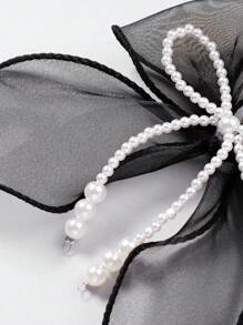 ROMWE Kawaii 2pcs/Set Gothic Style Black Lace Net + White Faux Pearl Bow Decor Keychain And Bag Charm Accessory Set, Fashionable Combo Fit For Sisters, Girlfriends And Friends, Ideal Gift Valentines