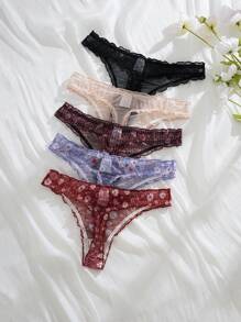 PetitDoll 5 件女式网眼荷叶边丁字裤套装 - 彩色 - 查看 2