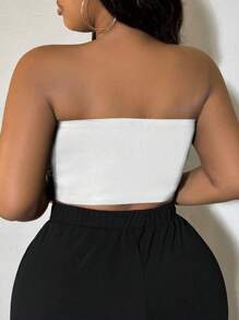 SHEIN SXY 大码女式仿珍珠串珠头巾下摆短款抹胸，适合约会之夜、生日、单身派对、休闲、购物、街头服饰、外出，易于搭配且看起来修身，凸显身材的派对上衣 - 白色 - 查看 5