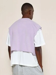 SUMWON 宽松毛边洗水基本款背心 - 紫色 - 查看 2