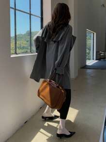 DAZY Women's Casual Business Mid-Length Loose Trench Coat,Fall Clothes Women Jacket