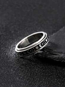 1pc Sun Moon And Stars Pattern Stainless Steel Men's Ring Retro Style Rotatable Anxiety Ring Suitable For Everyday Wear Gift - Moon - View 2