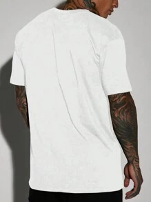 Manfinity Dauomo Áo thun nam cổ tròn tay ngắn in họa tiết tối giản, áo thun họa tiết - trắng - Xem 2