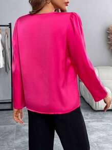Calvaya Elegant V-Neck Long Sleeve Drawstring Blouse