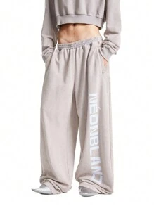 Manfinity VCAY Men's Street Style Snow Flake Knitted Loose Wide-Leg Baggy Sweatpants, Suitable For Fall & Winter