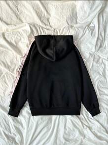 StreetHx 长袖拉链卫衣，饰有蝴蝶结和撞色滚边，长袖上衣，适合毕业季、返校季、毕业典礼、教师穿着，女士秋季返校卫衣 - 黑色 - 查看 2