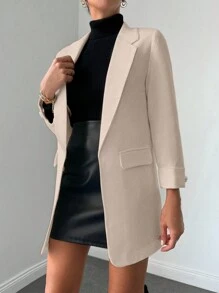 EURMUSE Chaqueta De Traje Para Mujeres Con Color Sólido Y Decoración De Bolsillo - Albaricoque - Ver 3