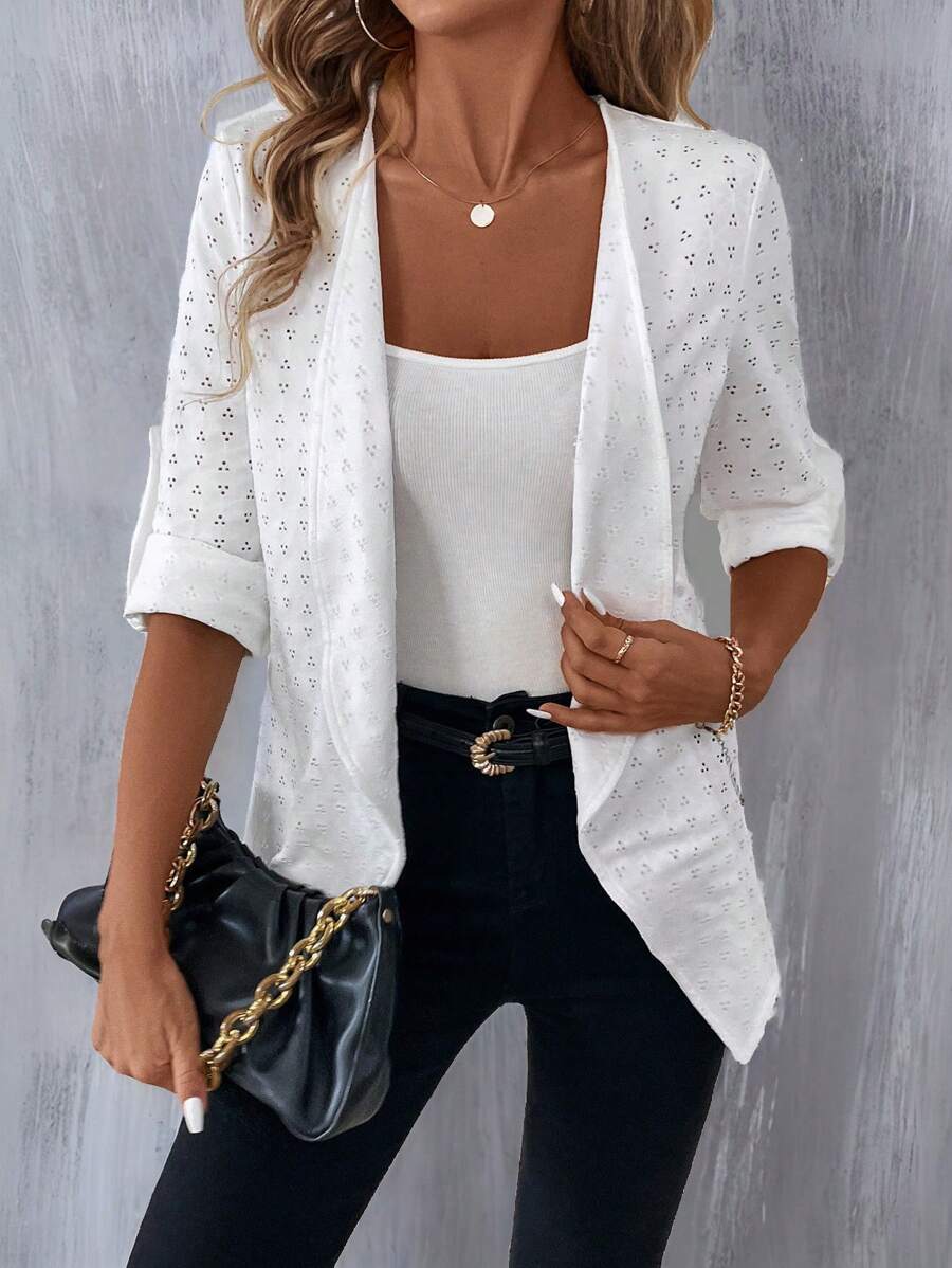SHEIN Clasi Women's Solid Color Lace Casual Regular Jacket,Fall Clothes - White - View 1