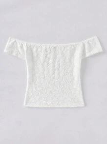 Forever 21 Áo Jacquard lệch vai màu trơn thường ngày mùa hè trang bị đi chơi hàng đầu - trắng - Xem 3