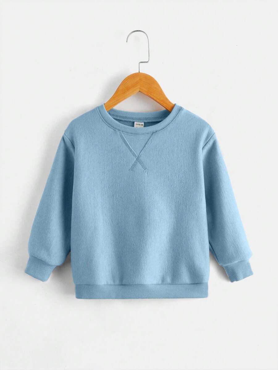 SHEIN Young Boy Solid Color Casual Crew Neck Long Sleeve Top, Suitable For Autumn And Winter