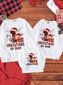 Áo nỉ cổ tròn màu trắng bằng vải nỉ, in hình ngộ nghĩnh tiếng Anh "Giáng sinh đầu tiên của tôi" cho bé gái, thích hợp cho các bữa tiệc gia đình dịp Giáng sinh, mùa thu và mùa đông (4 chiếc bán riêng lẻ để cả gia đình cùng mặc đồ đôi mẹ và bé). - trắng - Xem 3