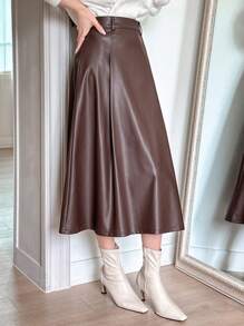 DAZY A-lijn effen PU-rok voor dames, herfstkleding