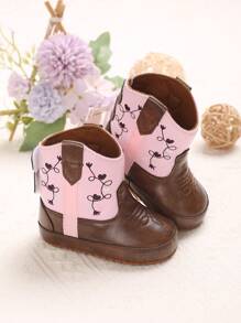 Botas de invierno con suela blanda y estampado para recién nacidos y bebés de 0 a 1 año - Rosa - Ver 1