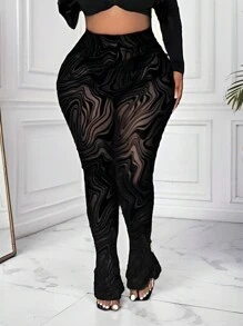 Slaydiva Leggings transparentes con efecto flockado de mujer, de uso casual/ajustado - Negro - Ver 9