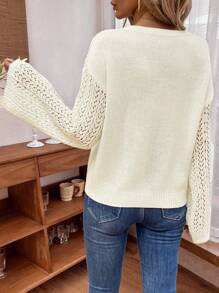 SHEIN LUNE 實心針織落肩毛衣 - 杏色 - 查看 2