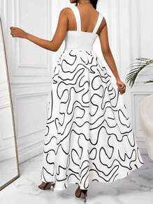 Zolique Vestido de verano elegante con estampado de color contrastante y patchwork sin mangas - Blanco y Negro - Ver 2