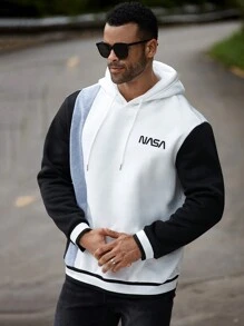 Manfinity Homme Áo nỉ trùm đầu in chữ màu tương phản thời trang thu đông cỡ lớn cho nam - Nhiều màu - Xem 6