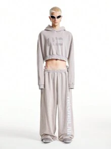 Manfinity VCAY Men's Street Style Snow Flake Knitted Loose Wide-Leg Baggy Sweatpants, Suitable For Fall & Winter