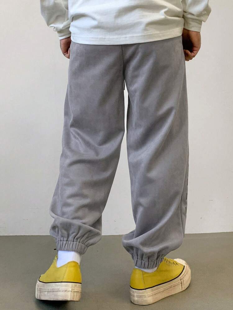 Men's Casual Trousers With Letter Print And Elastic Cuffs, Autumn Men Joggers