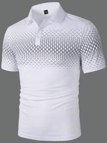 Manfinity Homme 男士纽扣式短袖印花设计修身商务成熟风格 Polo 衫 - 白色 - 查看 4