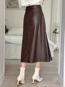 DAZY A-lijn effen PU-rok voor dames, herfstkleding