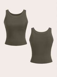 SHEIN Essnce 2pcs Women Seamless Ribbed Camisole Tops, Thick Adjustable Strap Sleeveless Cami Top Undershirt - Multicolor - View 4