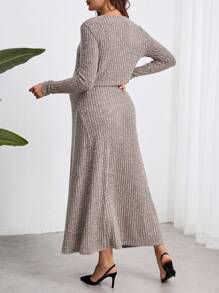 SHEIN Marled gebreide zwangerschapsjas en rok 2-delige set, voor leraren, herfst