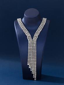 1PC Thời Trang Sang Trọng Đá Nhân Giả Đá Quý Hình Chữ Y Cho Tiệc Cưới - Bạc - Xem 2