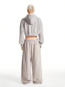 Manfinity VCAY Sudadera con capucha suelta y estampada de tinta lavada con textura de punto para hombre, adecuada para otoño e invierno - Gris Oscuro - Ver 7