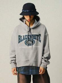 DAZY Sweatshirt Berkerudung Pria dengan Cetakan Huruf, Hoodie Musim Gugur - Grey - View 8