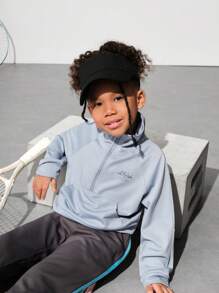 SHEIN Sudadera informal con cuello alto, cremallera y estampado para niñas, diseño simple y elegante para exteriores y uso cotidiano