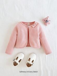 Cozy Pixies Áo len cardigan cổ tròn tay dài mềm mại đa năng cho bé gái - Hồng - Xem 1