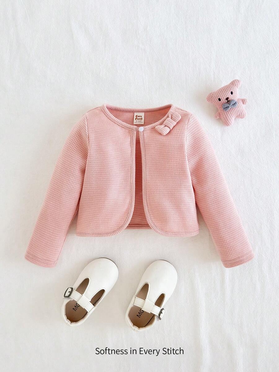 Cozy Pixies Áo len cardigan cổ tròn tay dài mềm mại đa năng cho bé gái - Hồng - Xem 1