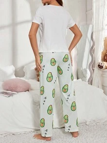 Cute Avocado Print Sleepwear Set For Women - Multicolor - View 2