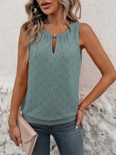 Vaclyn Top senza maniche minimalista di colore solido da donna