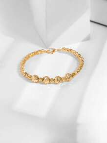 Women Simple Bead Decor Bracelet - Gold - View 2