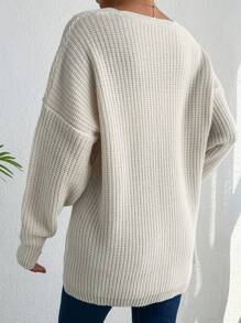 EURMUSE Floral Embroidery Pom Pom Detail Drop Shoulder Cardigan - Beige - View 2