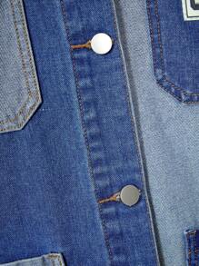 SHEIN Teen Boys Color Blocking Fluffy Collar Loose Denim Jacket