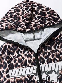 StreetHx Women's Loose Leopard Print Hoodie With Star Pattern - Multicolor - View 3