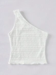 Forever 21 Summer White Asymmetric Ruffle Trim One Shoulder Top