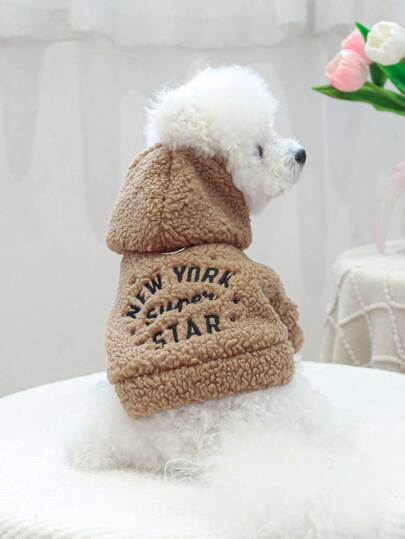 PETSIN 1pc Pet Clothes Plus Fleece Thick Fleece Hoodie Jacket, Warm Casual English Embroidered Design For Dogs