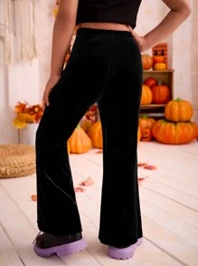 年轻女孩和年轻女孩的黑色水钻喇叭裤，秋季休闲装 - 黑色 - 查看 6