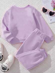 Stylish Baby Girls Sunflower Print Comfy Casual Homewear Sweatshirt Set - Purple - View 2